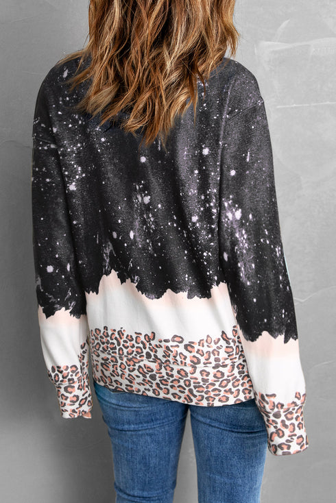 Black Mama Bleached Leopard Trim Pullover Sweatshirt
